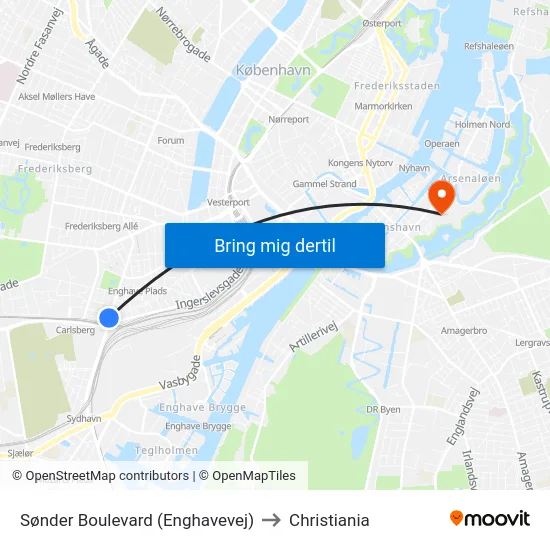 Sønder Boulevard (Enghavevej) to Christiania map