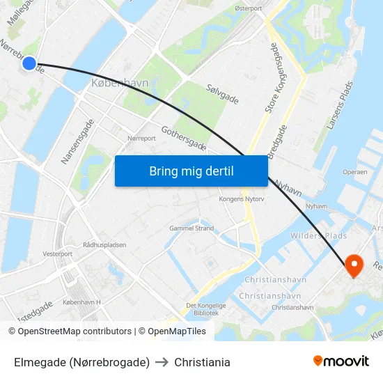 Elmegade (Nørrebrogade) to Christiania map