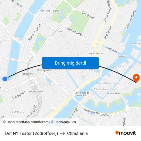 Det NY Teater (Vodroffsvej) to Christiania map