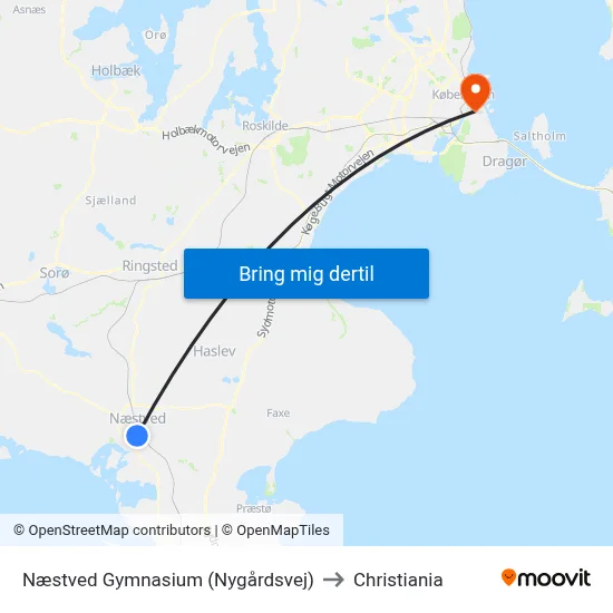 Næstved Gymnasium (Nygårdsvej) to Christiania map