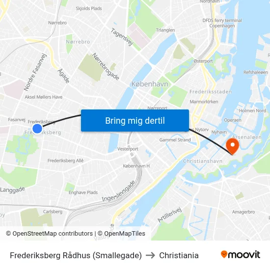 Frederiksberg Rådhus (Smallegade) to Christiania map