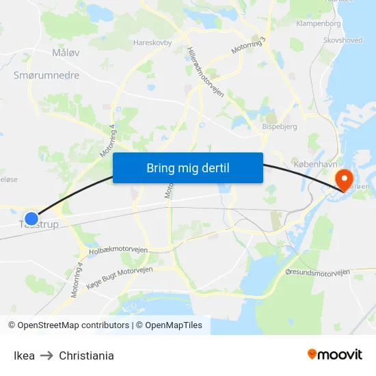 Ikea to Christiania map