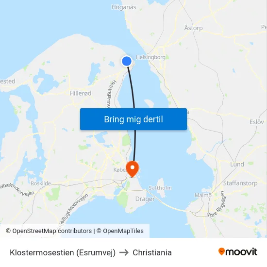 Klostermosestien (Esrumvej) to Christiania map