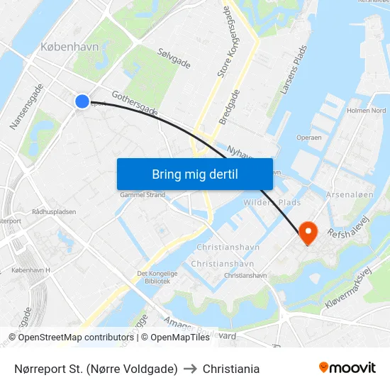 Nørreport St. (Nørre Voldgade) to Christiania map