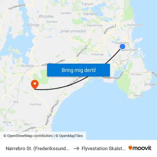 Nørrebro St. (Frederikssundsvej) to Flyvestation Skalstrup map