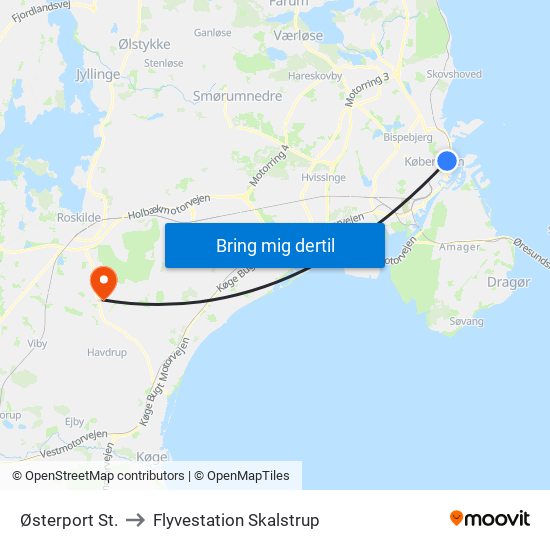 Østerport St. to Flyvestation Skalstrup map