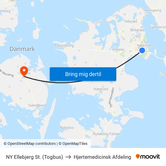 NY Ellebjerg St. (Togbus) to Hjertemedicinsk Afdeling map