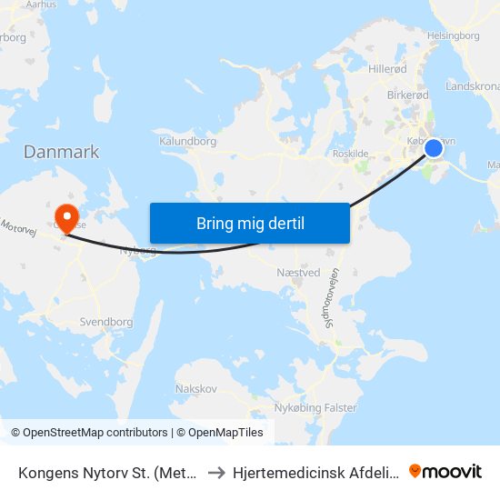 Kongens Nytorv St. (Metro) to Hjertemedicinsk Afdeling map