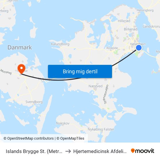 Islands Brygge St. (Metro) to Hjertemedicinsk Afdeling map