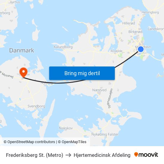 Frederiksberg St. (Metro) to Hjertemedicinsk Afdeling map