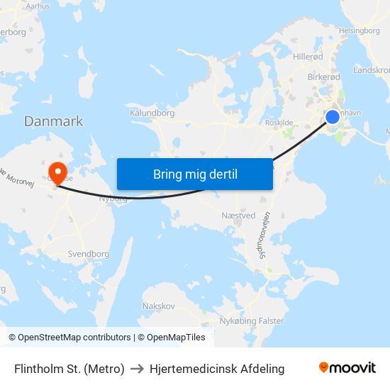 Flintholm St. (Metro) to Hjertemedicinsk Afdeling map