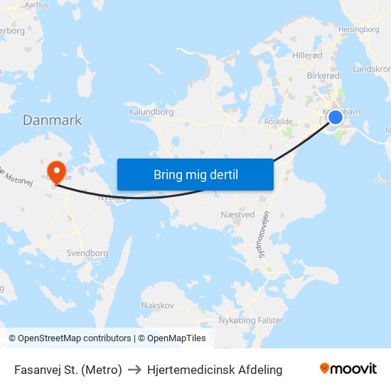 Fasanvej St. (Metro) to Hjertemedicinsk Afdeling map