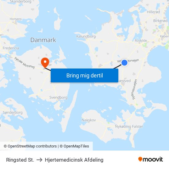 Ringsted St. to Hjertemedicinsk Afdeling map