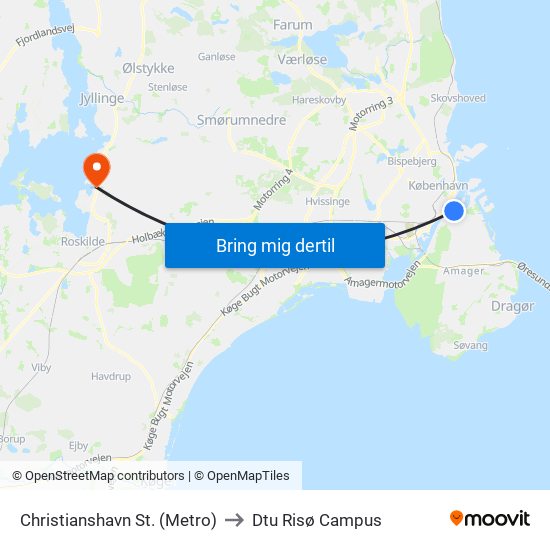 Christianshavn St. (Metro) to Dtu Risø Campus map
