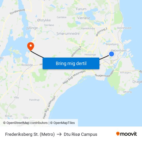 Frederiksberg St. (Metro) to Dtu Risø Campus map