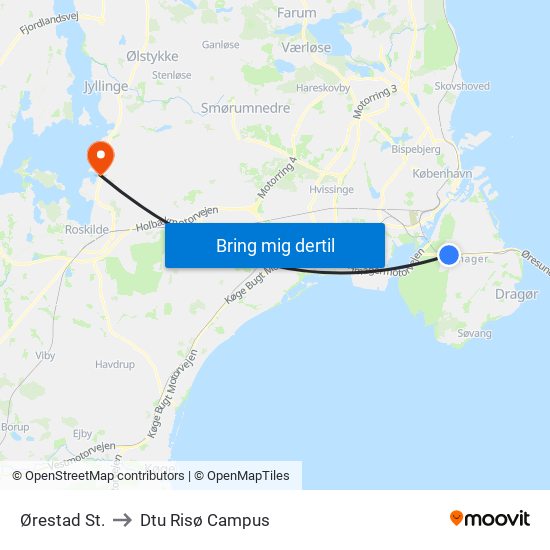 Ørestad St. to Dtu Risø Campus map