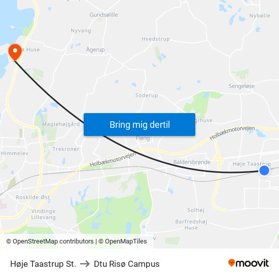 Høje Taastrup St. to Dtu Risø Campus map
