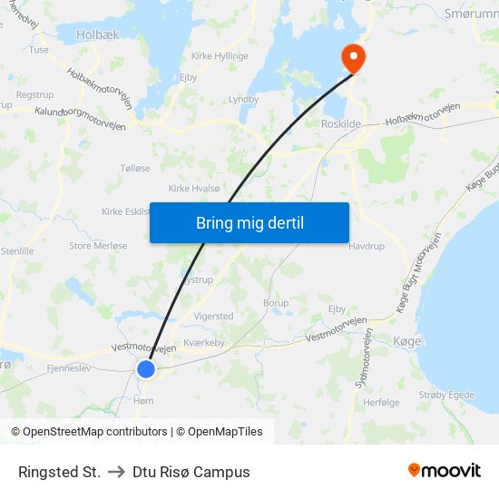 Ringsted St. to Dtu Risø Campus map