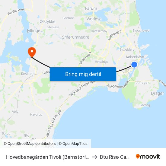 Hovedbanegården Tivoli (Bernstorffsgade) to Dtu Risø Campus map