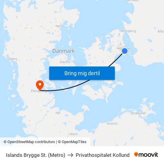 Islands Brygge St. (Metro) to Privathospitalet Kollund map