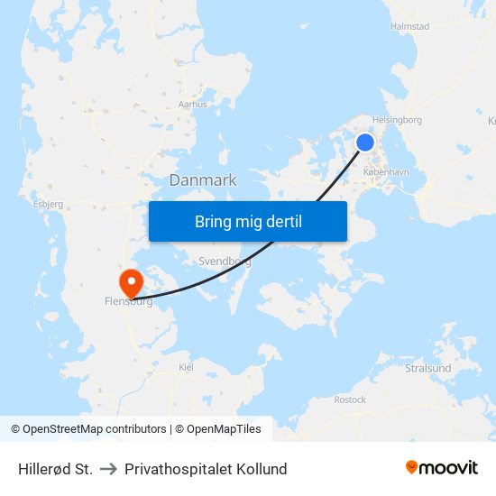 Hillerød St. to Privathospitalet Kollund map