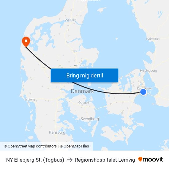 NY Ellebjerg St. (Togbus) to Regionshospitalet Lemvig map