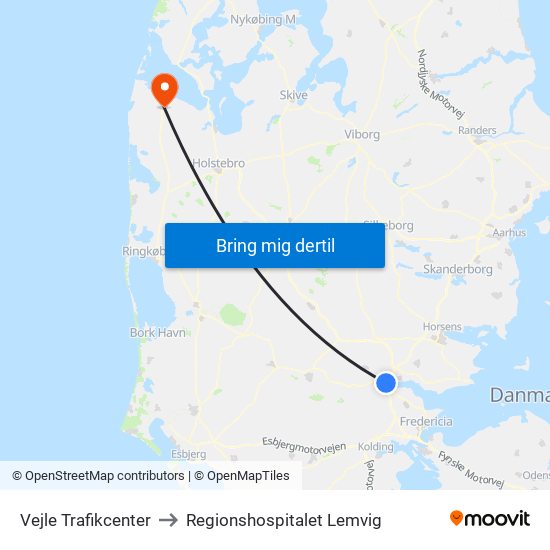 Vejle Trafikcenter to Regionshospitalet Lemvig map