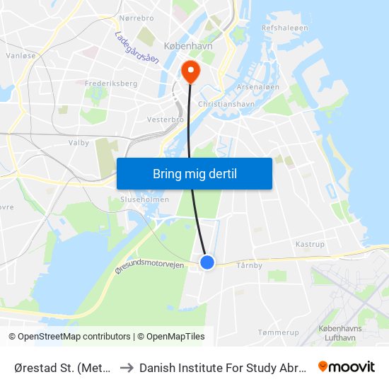 Ørestad St. (Metro) to Danish Institute For Study Abroad map