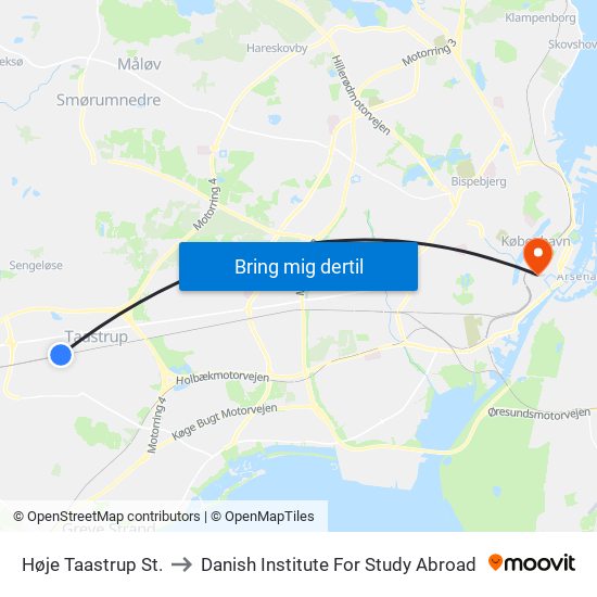 Høje Taastrup St. to Danish Institute For Study Abroad map