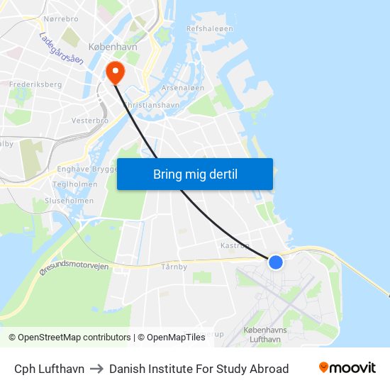 Cph Lufthavn to Danish Institute For Study Abroad map