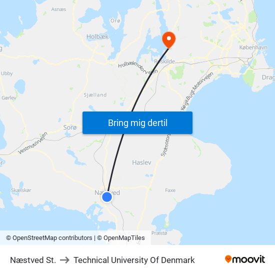 Næstved St. to Technical University Of Denmark map