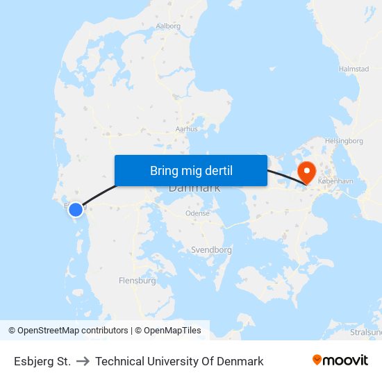 Esbjerg St. to Technical University Of Denmark map