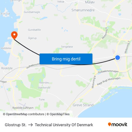 Glostrup St. to Technical University Of Denmark map