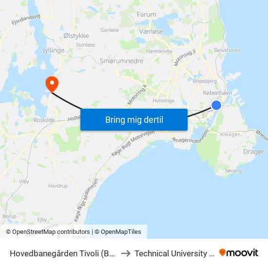 Hovedbanegården Tivoli (Bernstorffsgade) to Technical University Of Denmark map