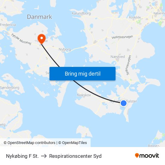 Nykøbing F St. to Respirationscenter Syd map