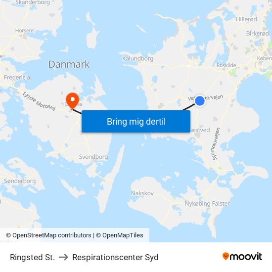 Ringsted St. to Respirationscenter Syd map