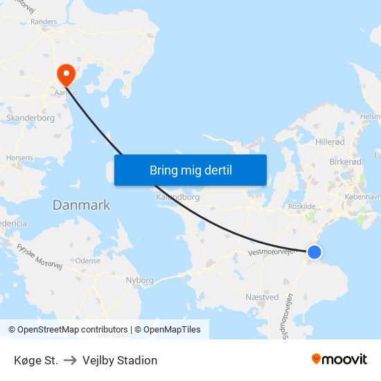 Køge St. to Vejlby Stadion map