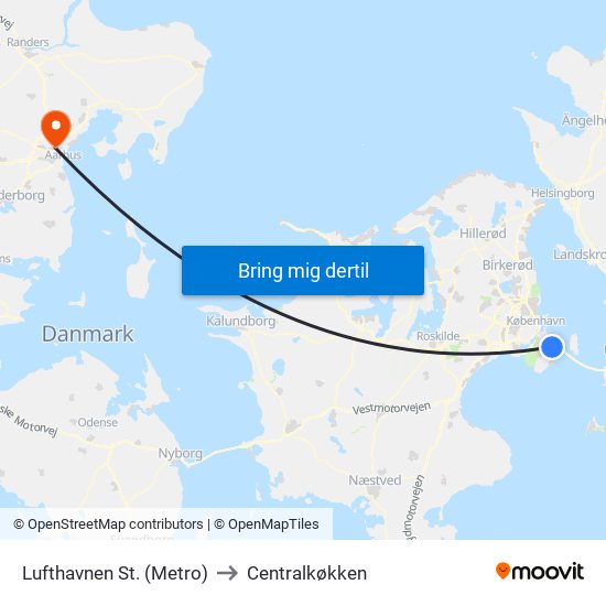 Lufthavnen St. (Metro) to Centralkøkken map