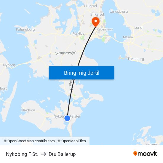 Nykøbing F St. to Dtu Ballerup map