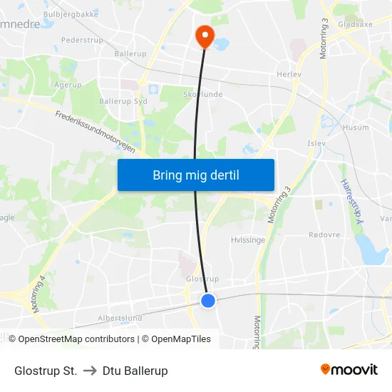 Glostrup St. to Dtu Ballerup map
