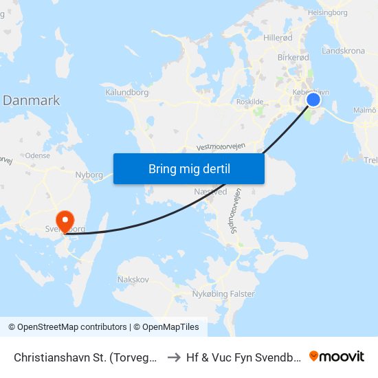 Christianshavn St. (Torvegade) to Hf & Vuc Fyn Svendborg map