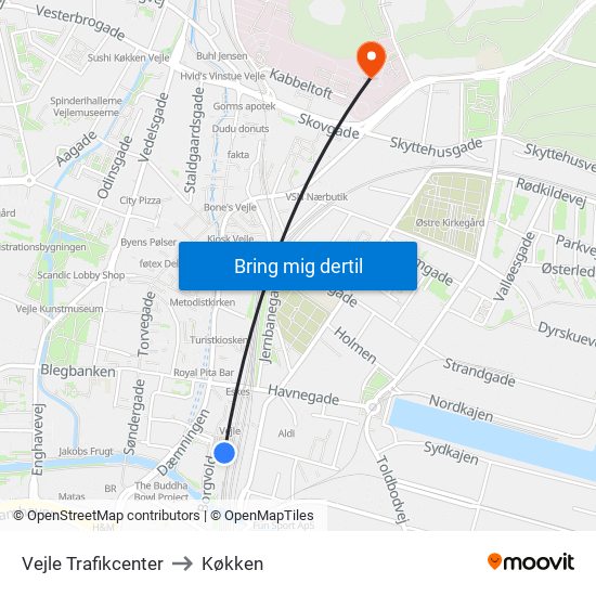 Vejle Trafikcenter to Køkken map