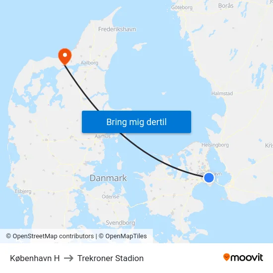 København H to Trekroner Stadion map