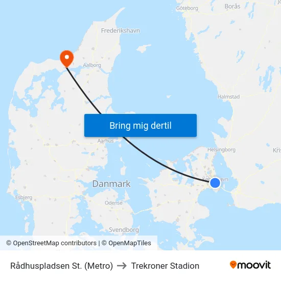 Rådhuspladsen St. (Metro) to Trekroner Stadion map