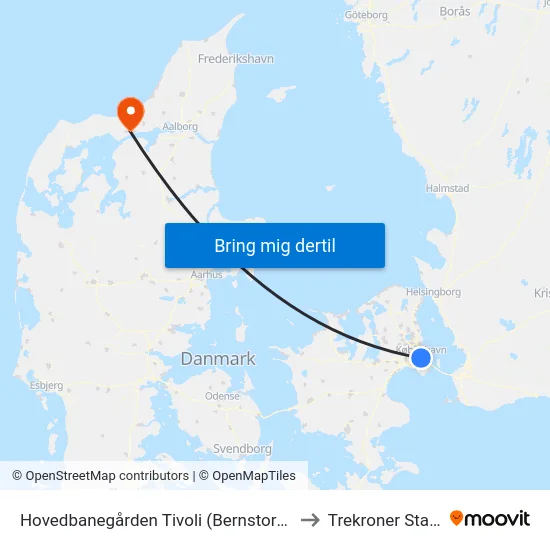 Hovedbanegården Tivoli (Bernstorffsgade) to Trekroner Stadion map