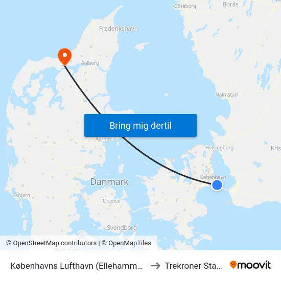 Københavns Lufthavn (Ellehammersvej) to Trekroner Stadion map