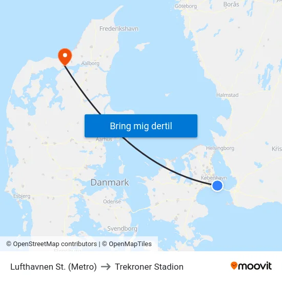 Lufthavnen St. (Metro) to Trekroner Stadion map