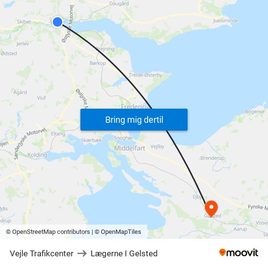 Vejle Trafikcenter to Lægerne I Gelsted map