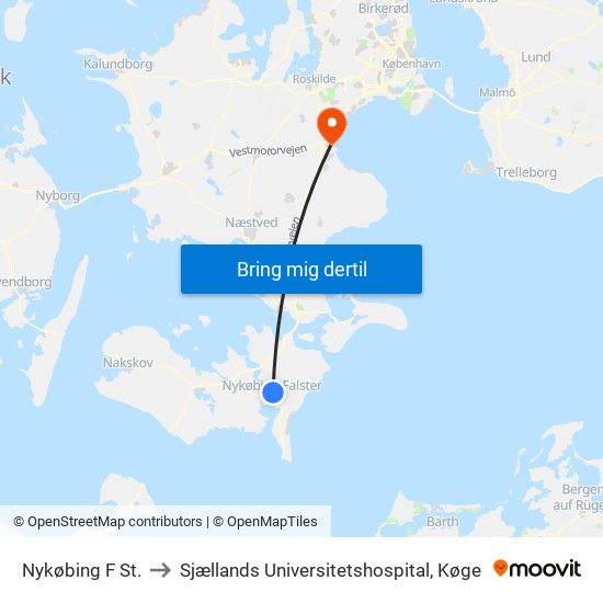 Nykøbing F St. to Sjællands Universitetshospital, Køge map
