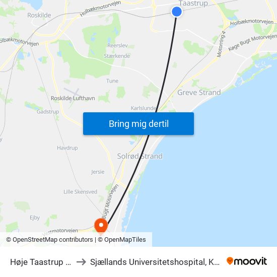 Høje Taastrup St. to Sjællands Universitetshospital, Køge map